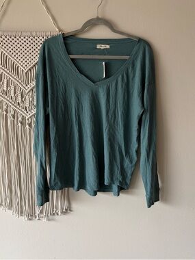 Madewell Deep Teal V-Neck Long Sleeve Tee